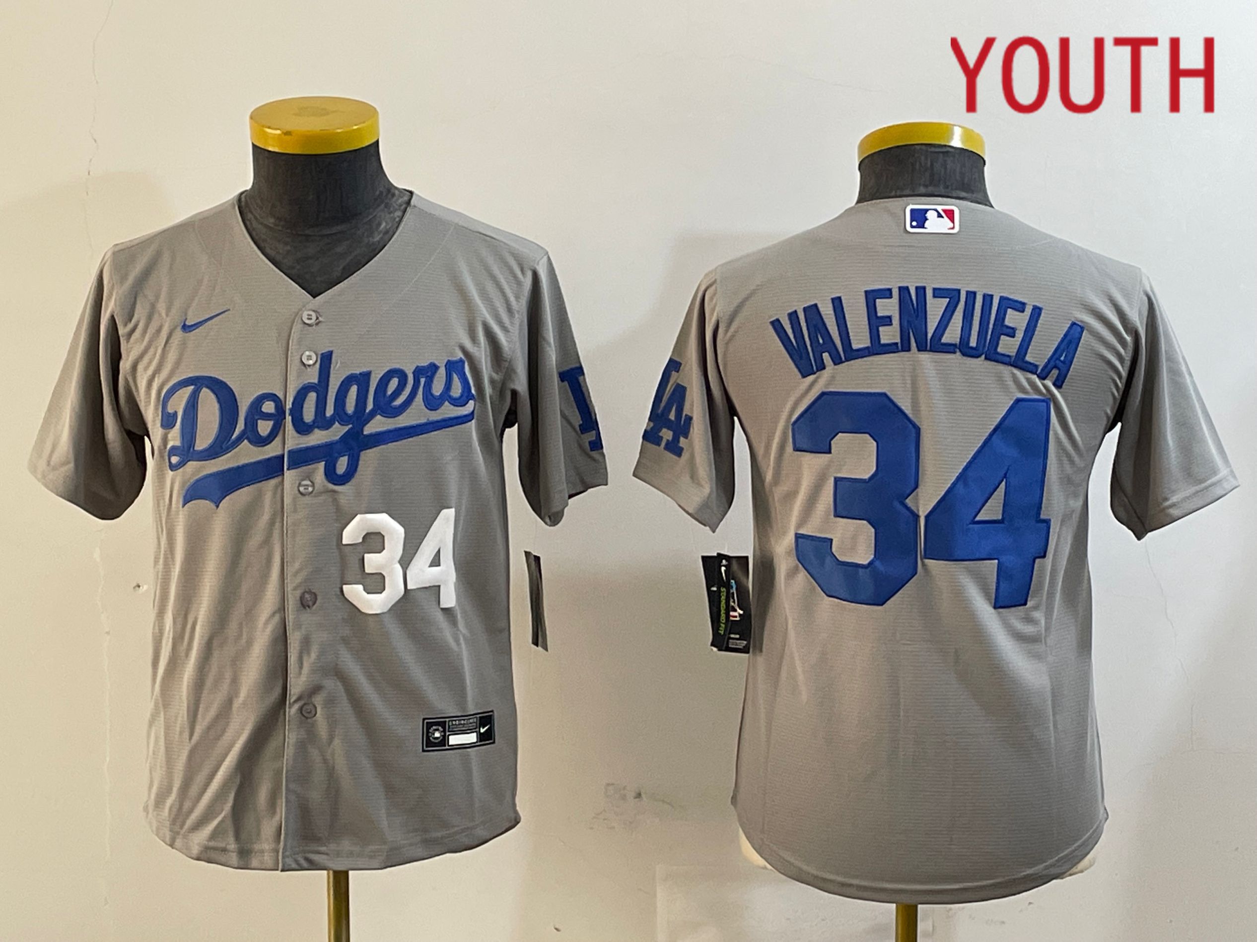 Youth Los Angeles Dodgers #34 Valenzuela Grey Game 2024 Nike MLB Jersey style 12161->women mlb jersey->Women Jersey